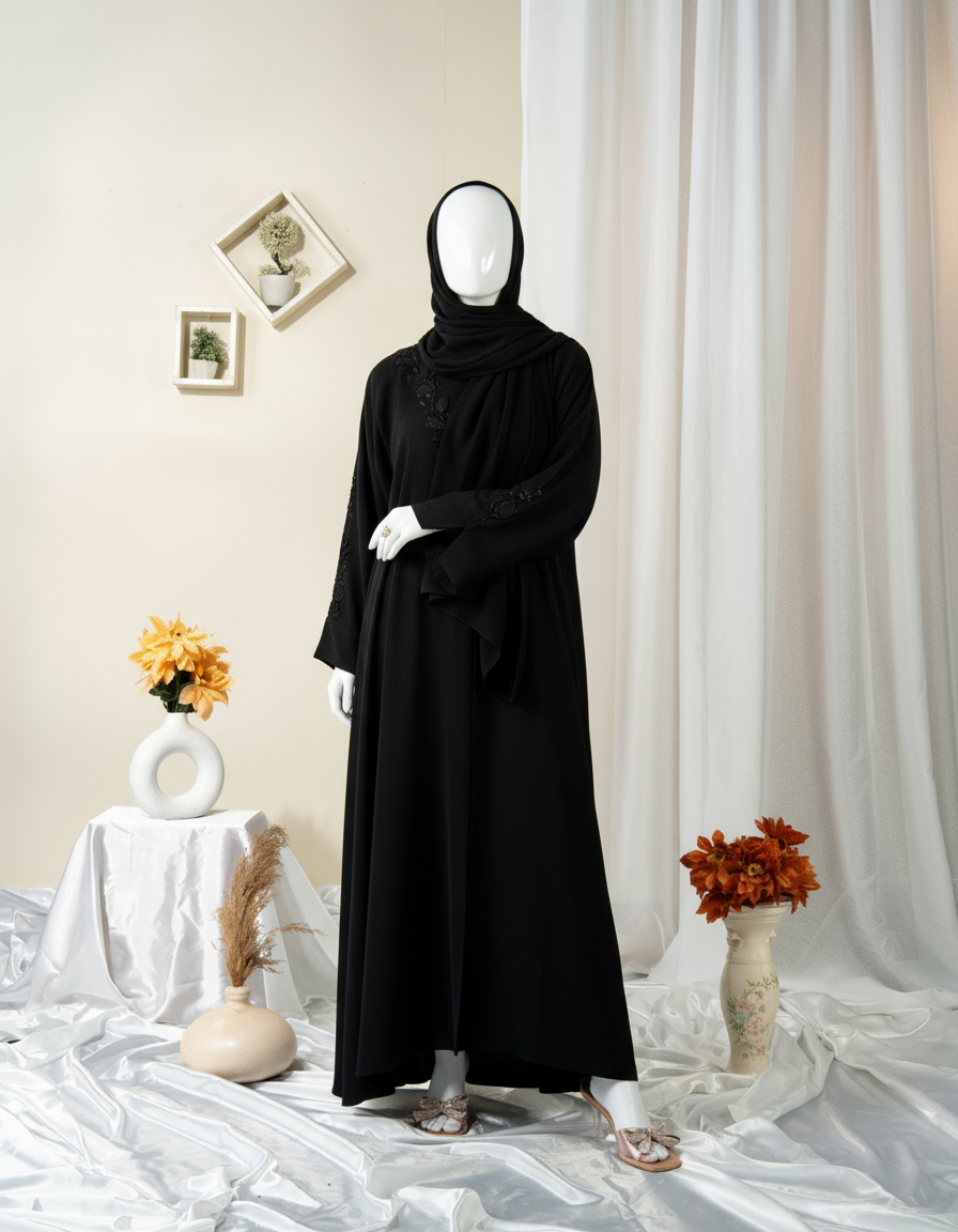 Studded Line Embroidery Abaya - HD-1601-N