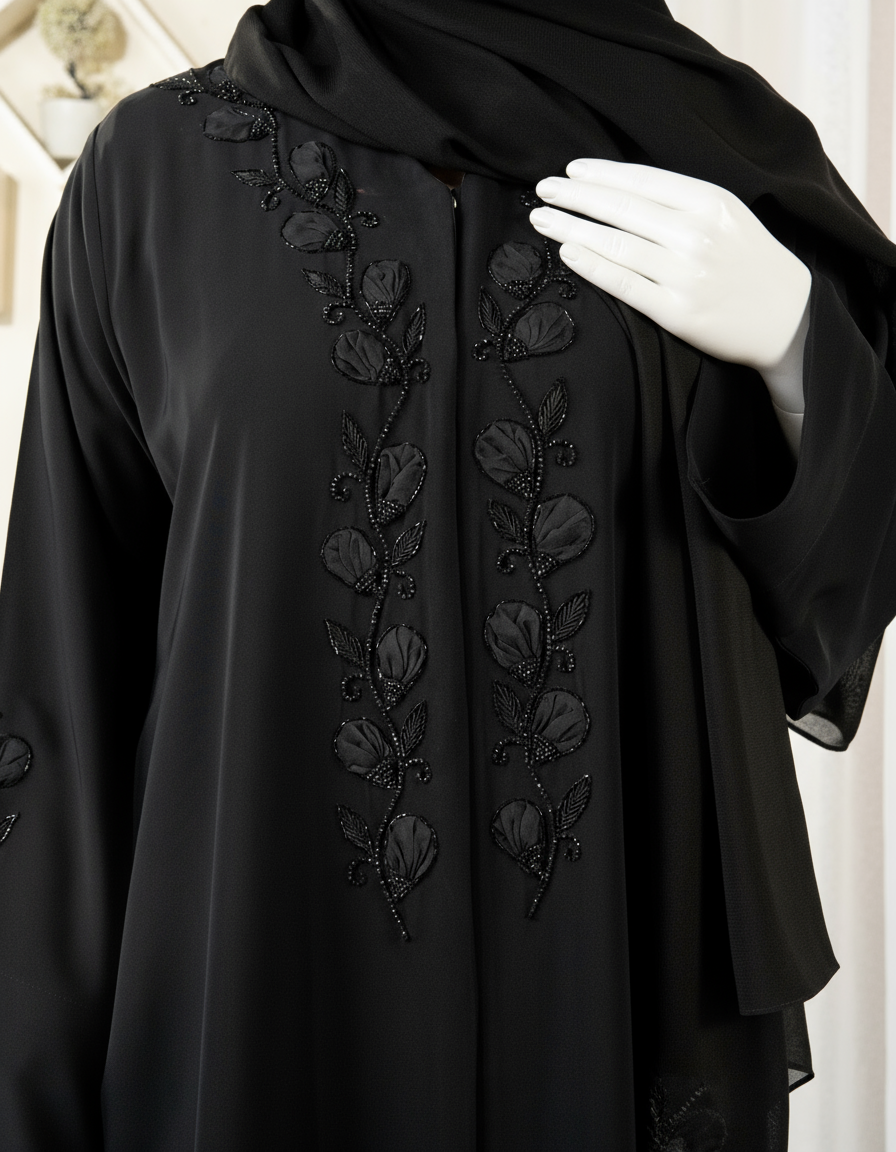 Studded Line Embroidery Abaya - HD-1601-N