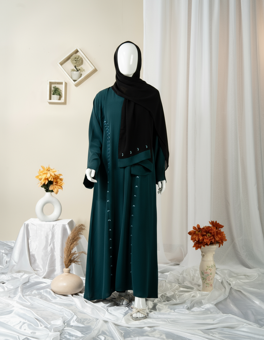 Floral Motif Embroidery Abaya / HD-1602-N