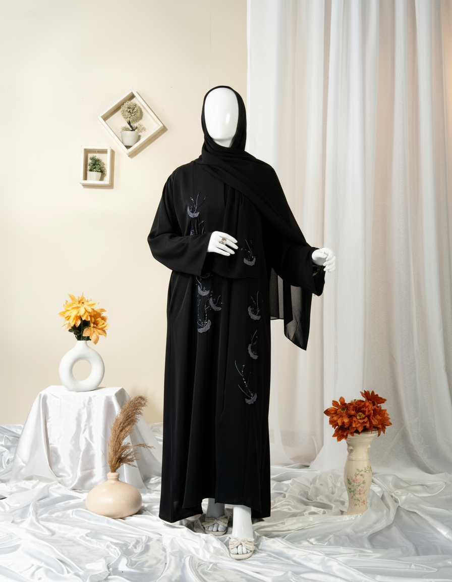 Feather Embroidery Abaya / HD-1597-N