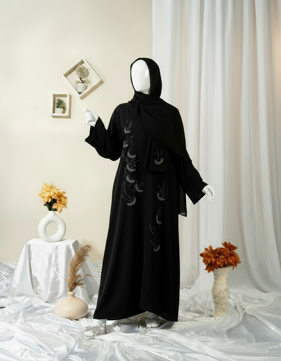 Feather Embroidery Abaya / HD-1597-N