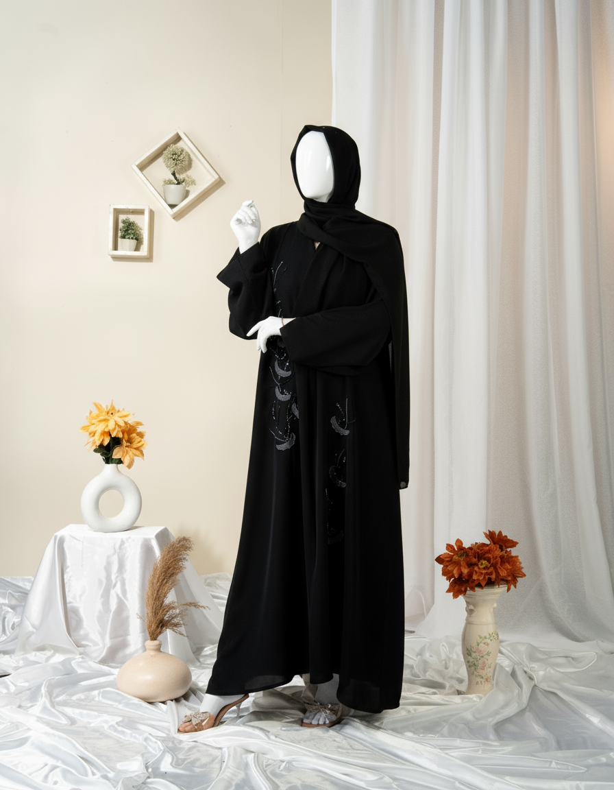 Feather Embroidery Abaya / HD-1597-N