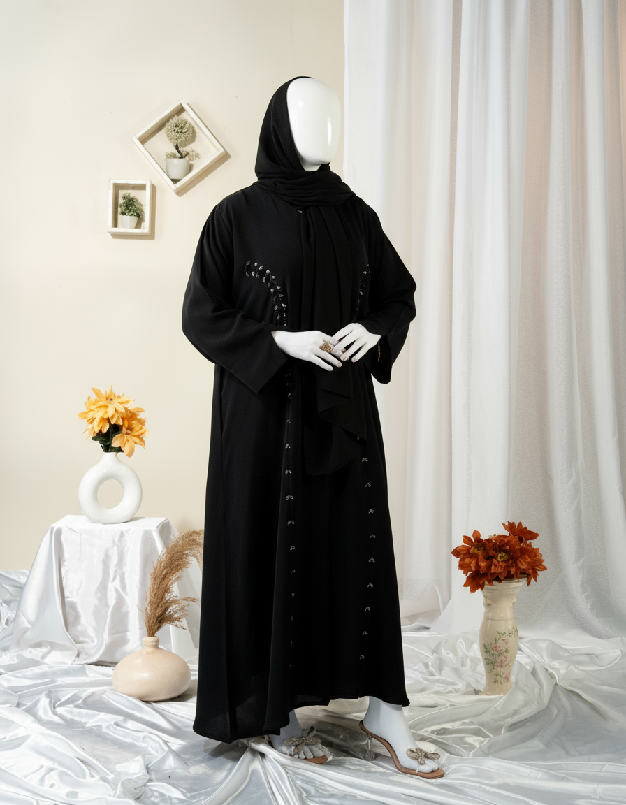 Floral Motif Embroidery Abaya / HD-1602-N