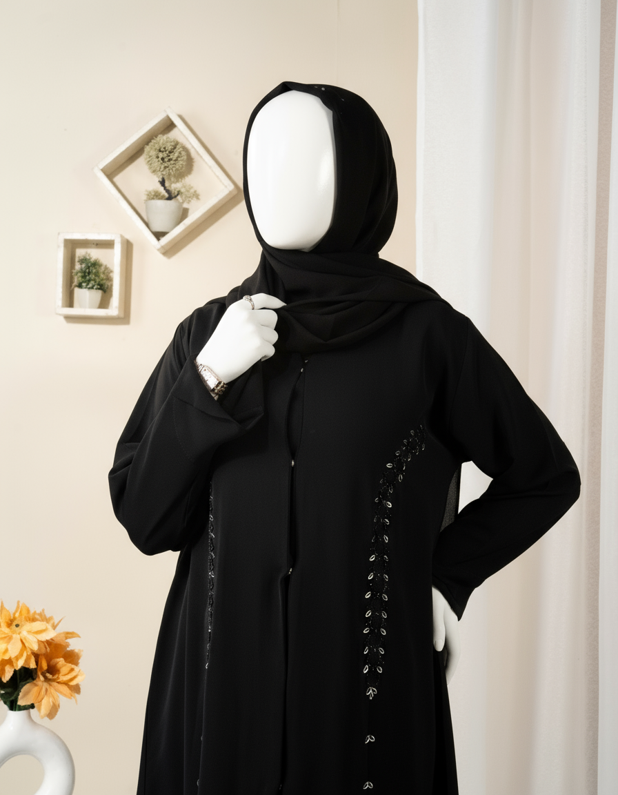 Floral Motif Embroidery Abaya / HD-1602-N