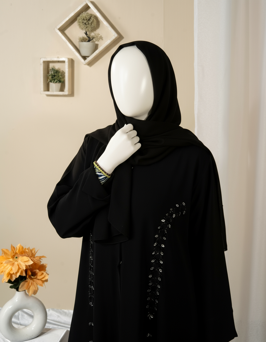 Floral Motif Embroidery Abaya / HD-1602-N