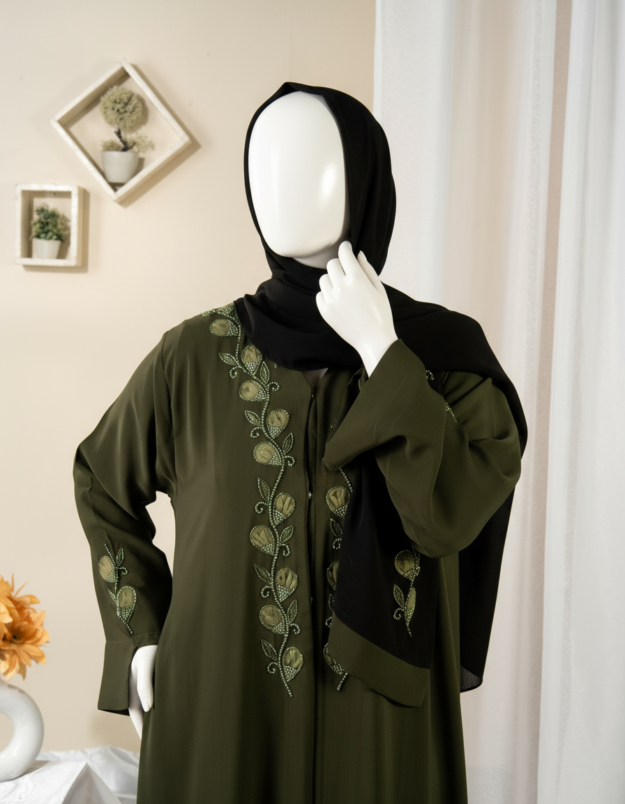 Studded Line Embroidery Abaya - HD-1601-N