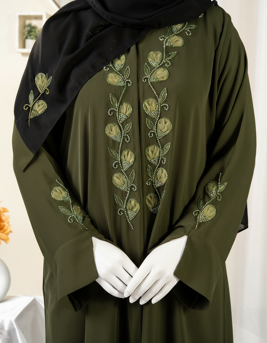 Studded Line Embroidery Abaya - HD-1601-N