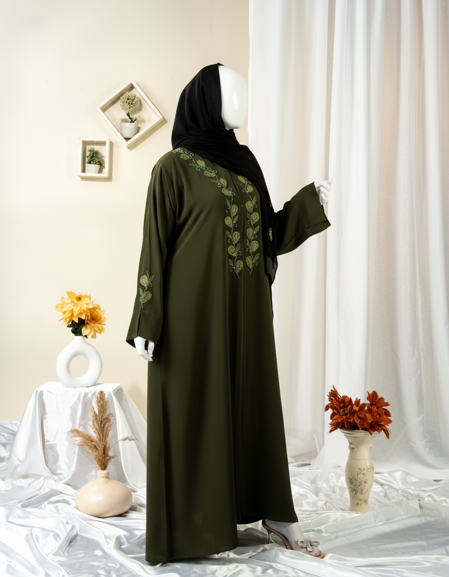 Studded Line Embroidery Abaya - HD-1601-N