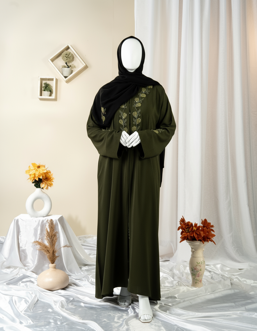 Studded Line Embroidery Abaya - HD-1601-N