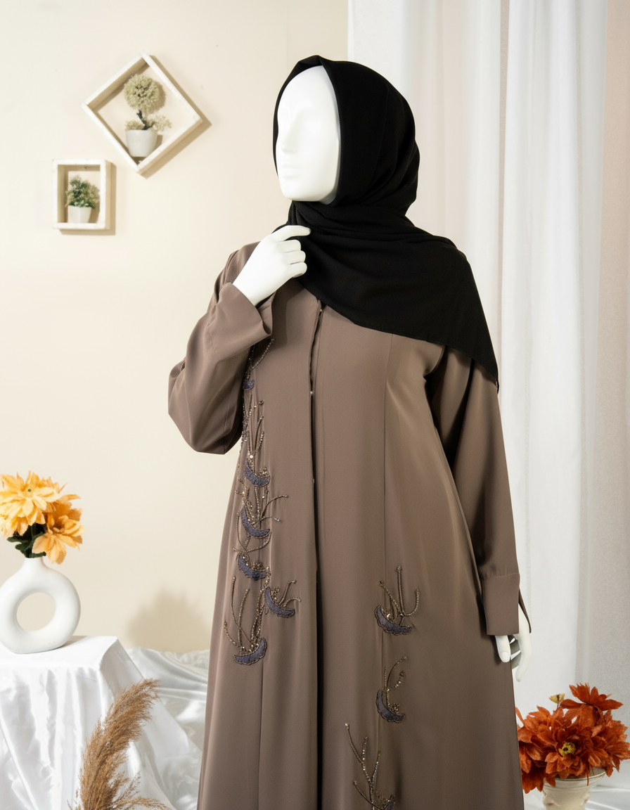 Feather Embroidery Abaya / HD-1597-N