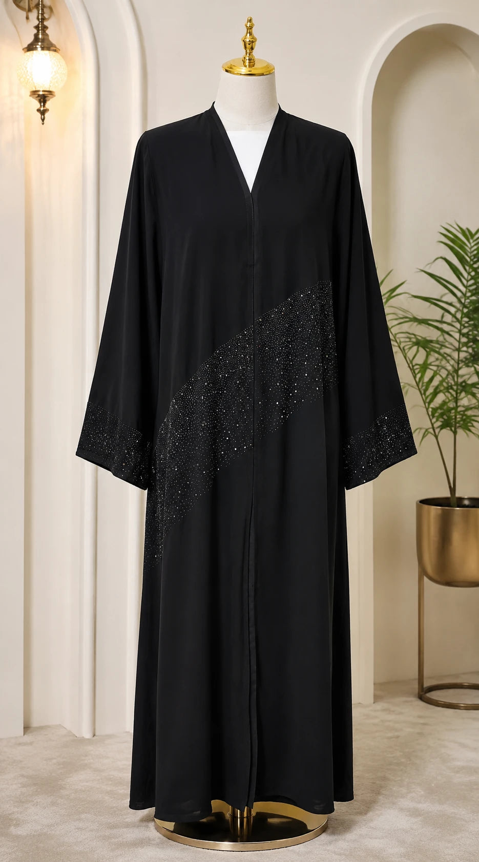 Premium Black Ice Silk Abaya with Matching Dupatta