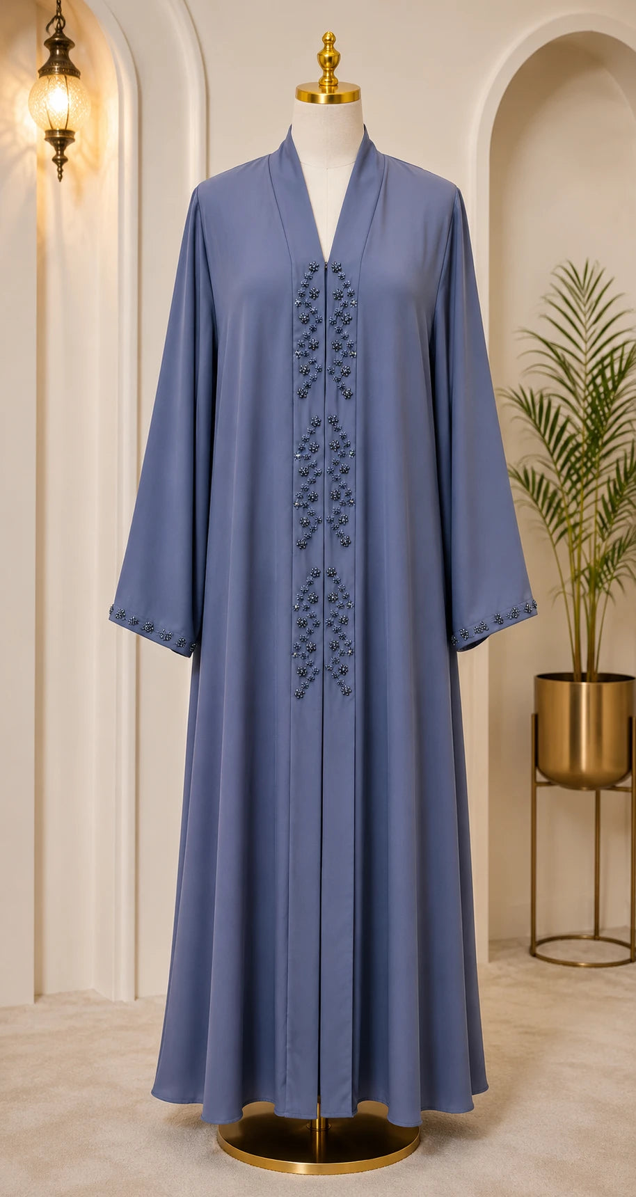 Premium Dusty Blue Ice Silk Abaya with Matching Dupatta