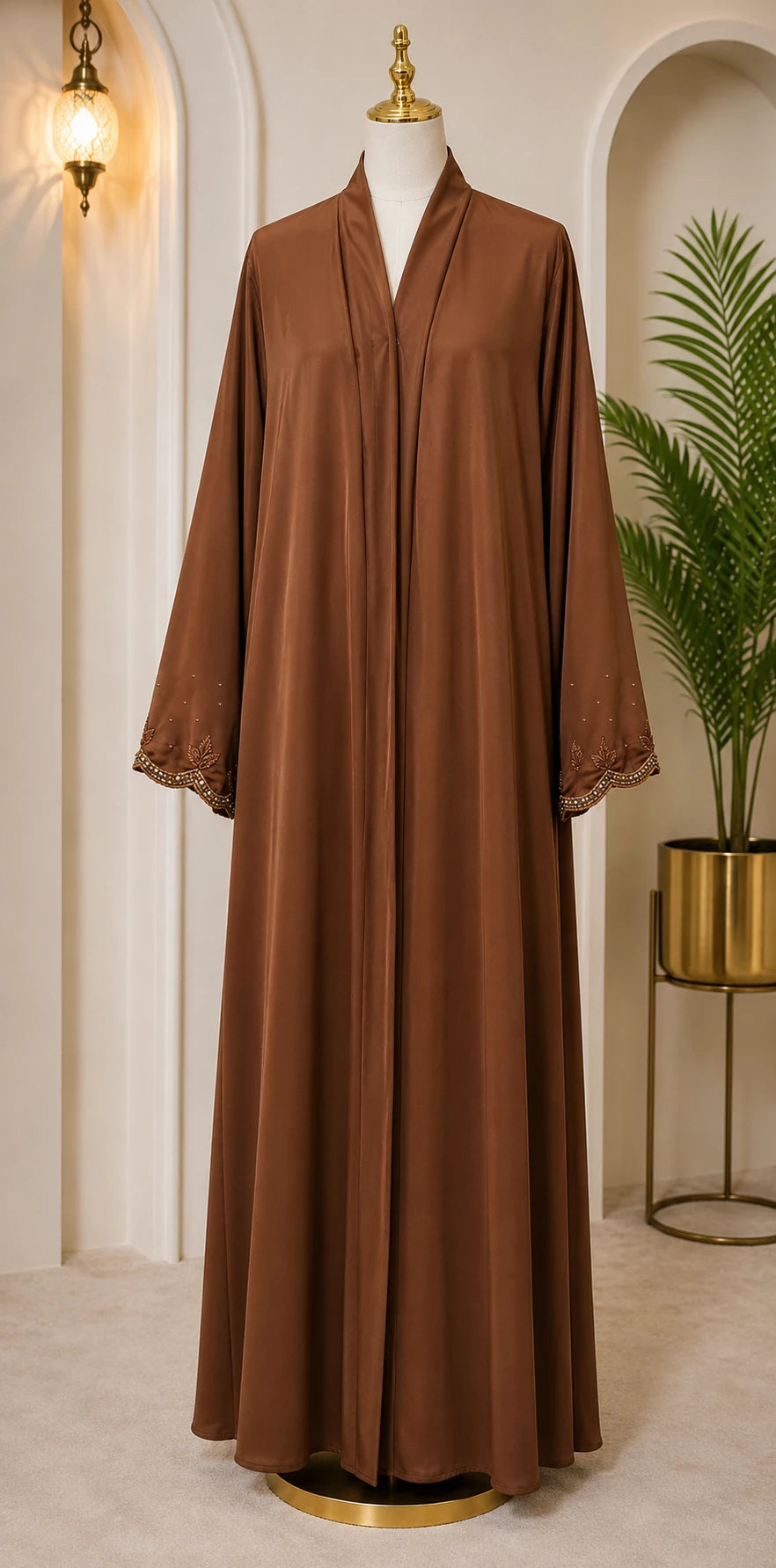 Premium Brown Ice Silk Abaya with Matching Dupatta
