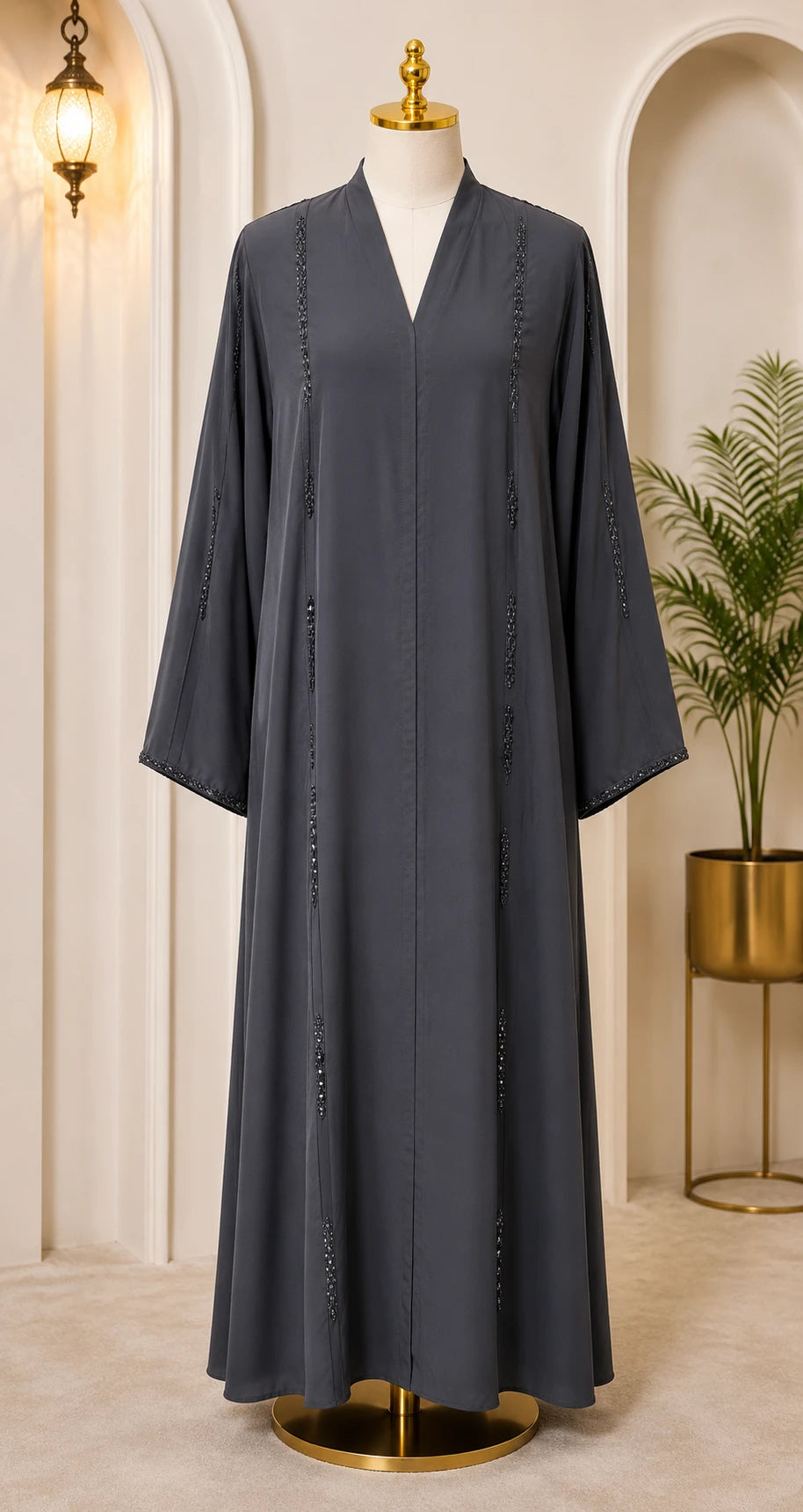 Premium Dark Grey Ice Silk Abaya with Matching Dupatta