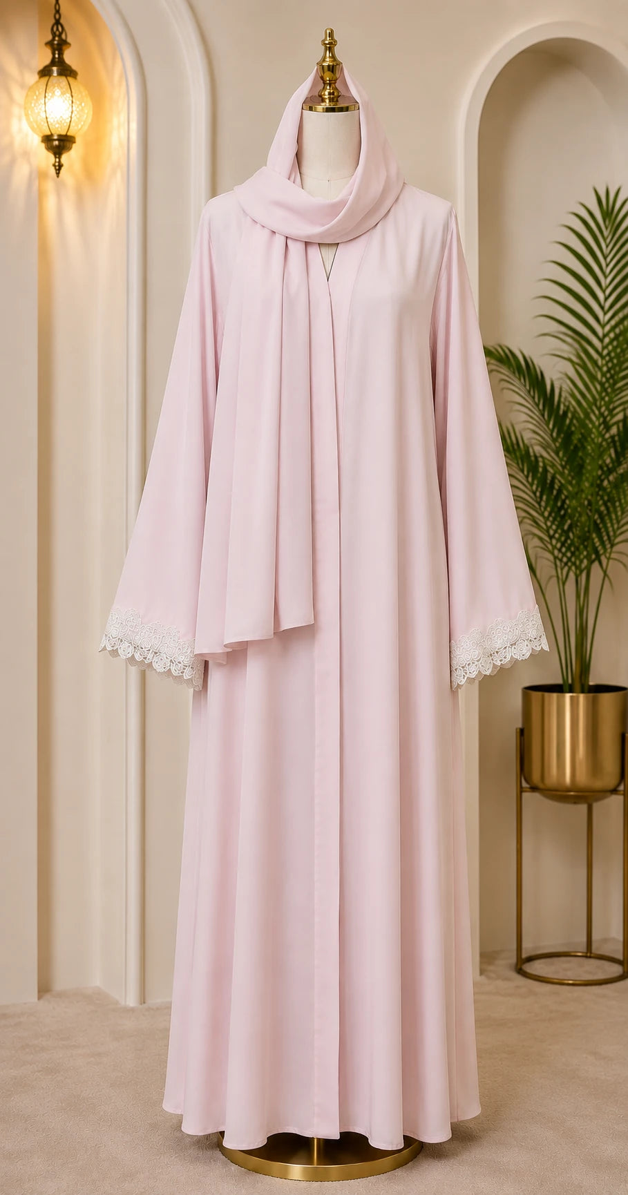 Premium Light Pink Ice Silk Abaya with Matching Dupatta