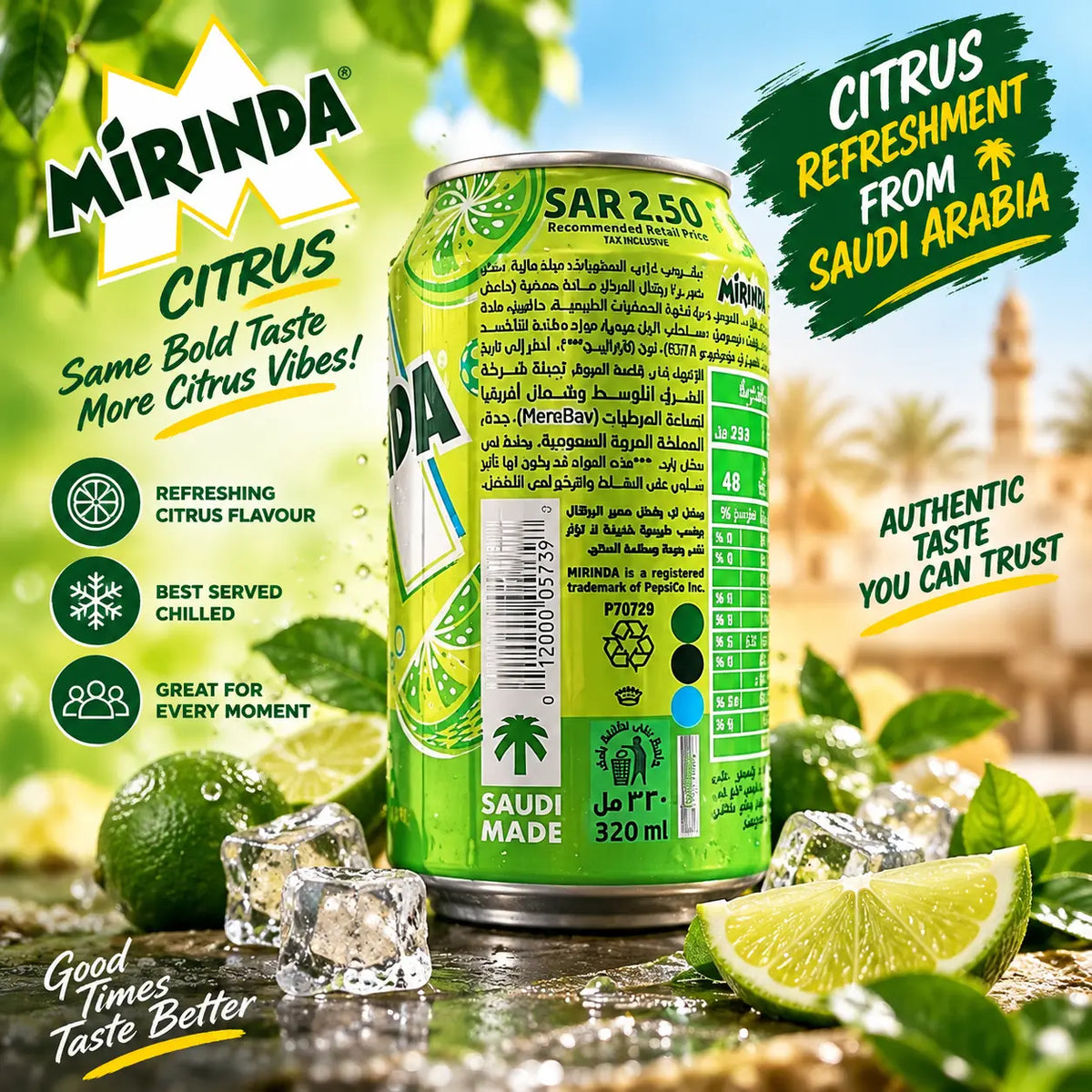 Mirinda Citrus Soft Drink – Saudi Made